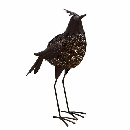 PISOS 20.3 in. Steel Animal Garden Bird Metal Sculpture Statue w/Solar Light & Ground Stake, Bronze PI2628464